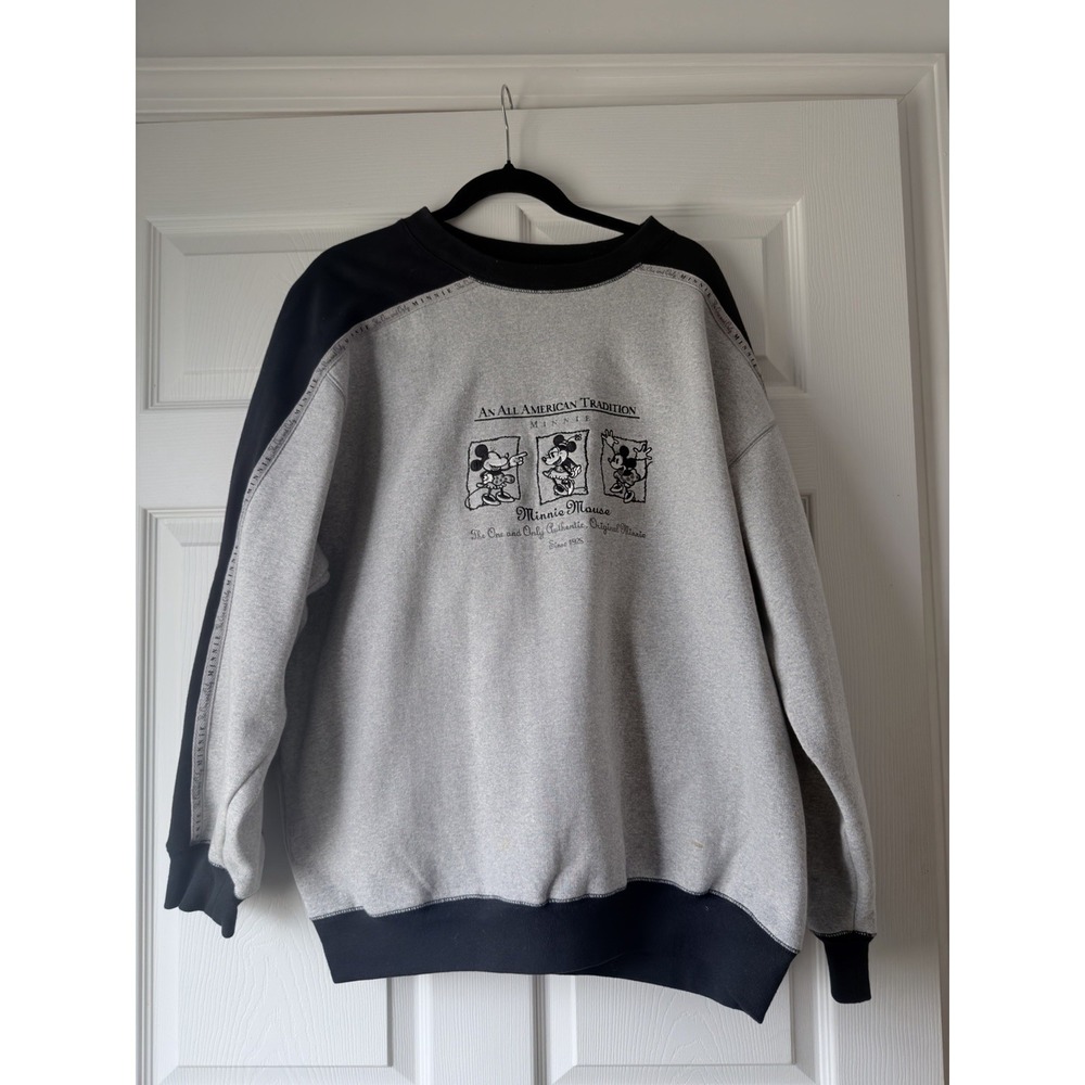 Vintage Walt Disney World Minnie Mouse Sweatshirt Gray Black Crewneck Size L